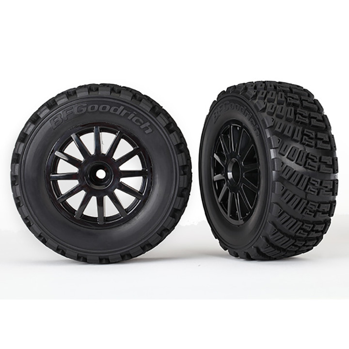 AX7473T Tires/wheels, assembled, glued (black wheels, gravel pattern tires, foam inserts) (2) (TSM® rated)