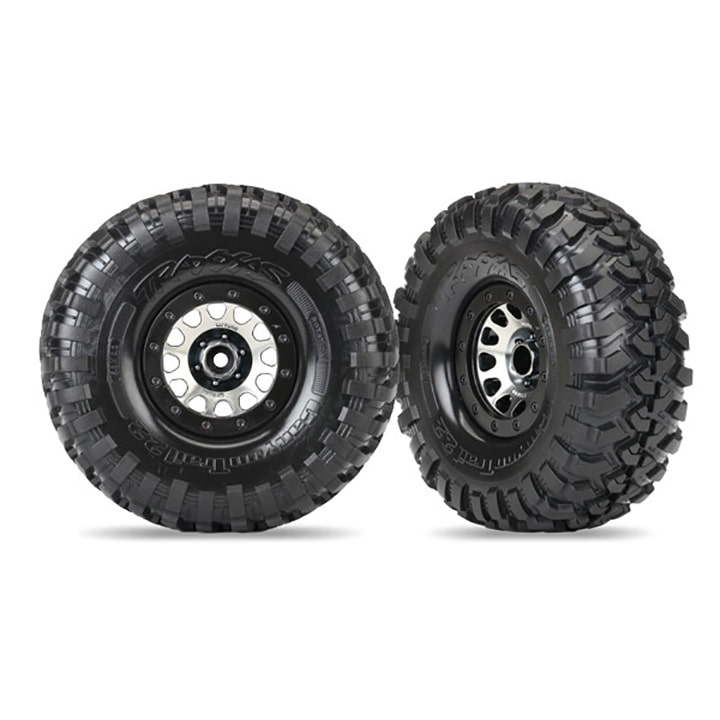 AX8172 Tires and wheels, assembled (Method 105 2.2” black chrome beadlock wheels, Canyon Trail 5.3x2.2” tires, foam inserts) (1 left, 1 right)