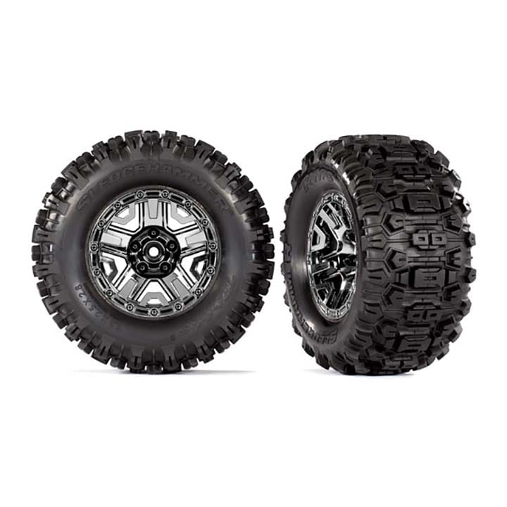 AX9072 Tires/wheels, assembled, glued (black chrome 2.8