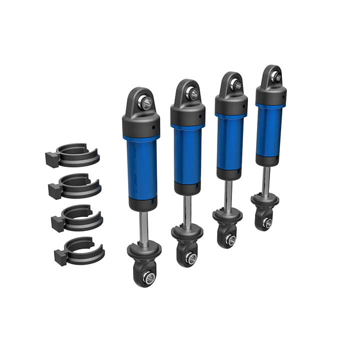 AX9764-BLUE Shocks, GTM, 6061-T6 aluminum (blue-anodized) (fully assembled w/o springs) (4)