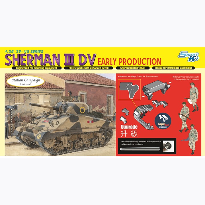 BD6573 1/35 Sherman III DV Early Production - Smart Kit-매직 트랙,메탈포신,인형 세트 포함-박스 손상-양재창고에서 출고