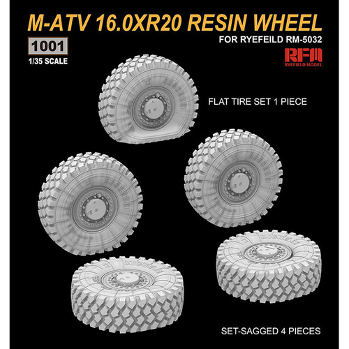 CRM1001 1대35 MATV 16.0 X R20 레진 타이어 세트 - 자중표현 타이어 4개 및 바람 빠진 타이어 1개