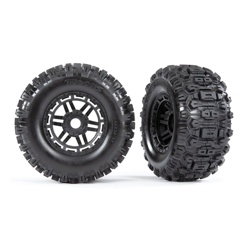 AX8973 Tires &amp; wheels, assembled, glued (black wheels, Sledgehammer™ tires, foam inserts) (2) (17mm splined)