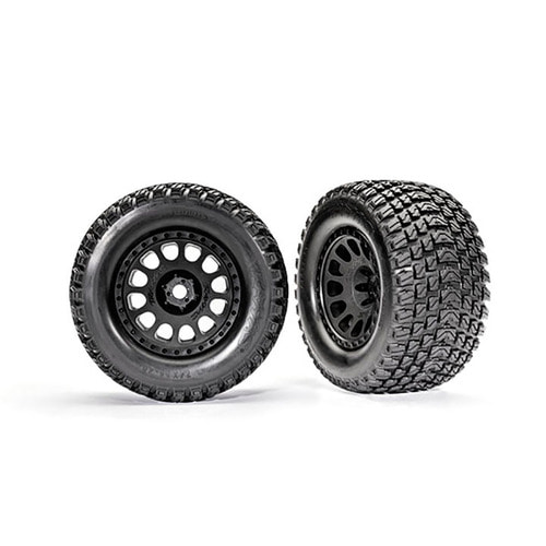 AX7872 Tires and wheels,assembled,glued-XRT Race black wheels,Gravix tires,foam inserts-left,right