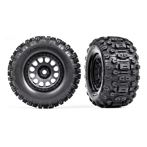 AX7876 Tires &amp; wheels,assembled,glued-XRT Race black wheels,Sledgehammer tires,foam inserts