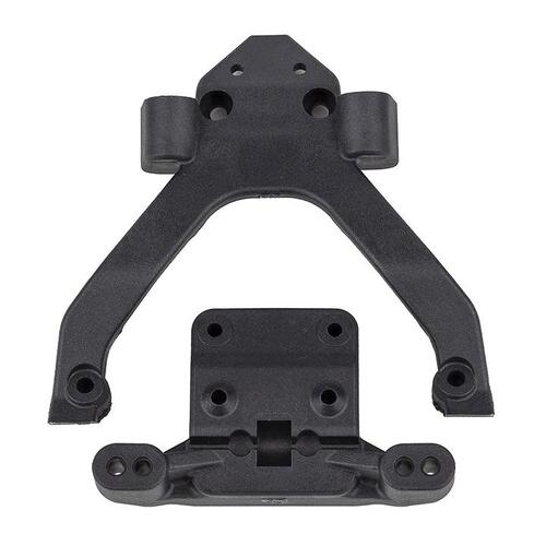 AA71183 RC10B6.4 FT Front Top Plate and Ballstud Mount, angled, carbon