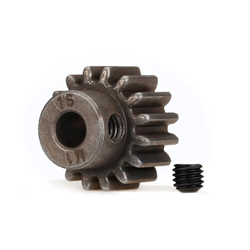 AX6489X Gear, 16-T pinion (1.0 metric pitch) (fits 5mm shaft)/ set screw (compatible with steel spur gears)