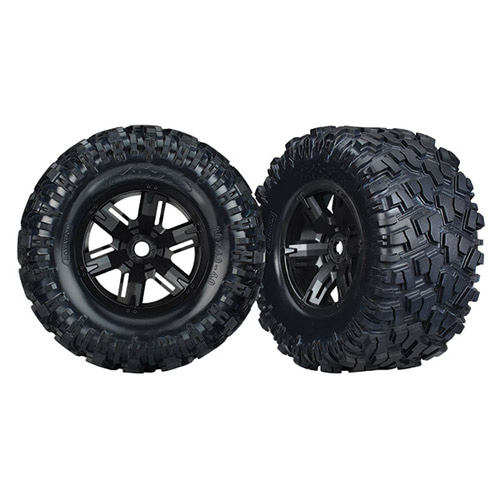 AX7772 Tires &amp; wheels assembled glued (X-Maxx black wheels Maxx AT tires foam inserts) (left &amp; right) (2)