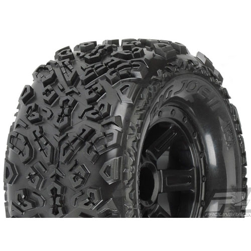 AP10105-11 Big Joe II 2.2&quot; All Terrain Tires Mounted for 1:16 E-REVO 1:16 SUMMIT and Savage XS Flux Front &amp; Rear Mounted on Desperado Black Wheels