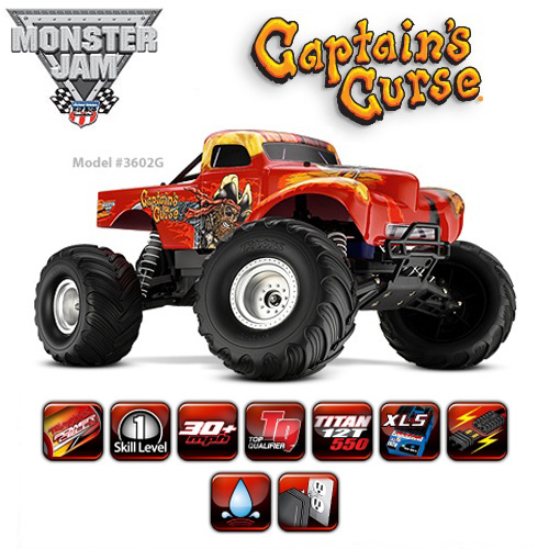 몬스터잼 2륜 몬스터트럭 1/10 Monster Jam Captains Curse 2WD Monster Truck w/ AM Radio XL-5 ESC CB3602G