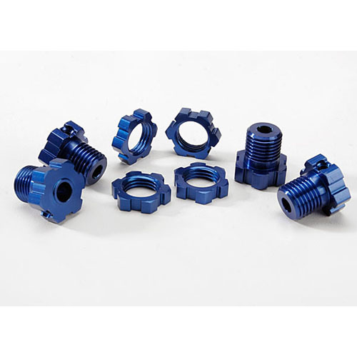 AX5353X Wheel hubs splined 17mm (blue-anodized) (4)/ wheel nuts splined 17mm (blue-anodized) (4)/ screw pins 4x13mm (with threadlock) (4)