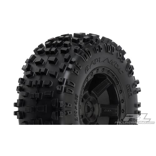 AP1173-13 Badlands 2.8&quot; All Terrain Tires Mounted on Desperado Black Rear Wheels for Electric Stampede/Rustler Rear