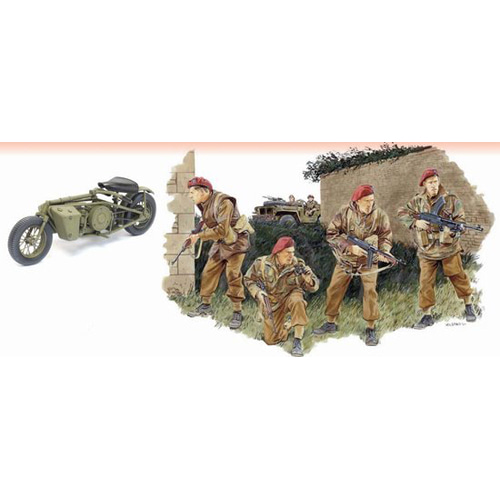 BD6586 1/35 2nd SAS Regiment w/Welbike and Drop Tube Container France 1944 (4 Figures Set w/Bike) ~ Premium Edition