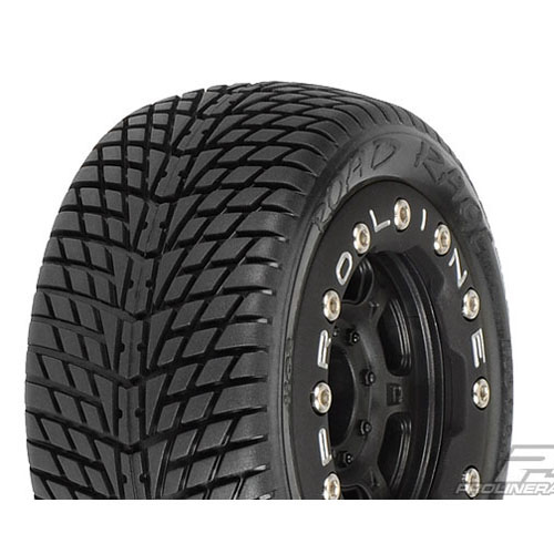 AP1102-13 Road Rage Street Tires Mounted on Black/Black Titus Bead-loc Wheelsfor 1:16 E-REVO