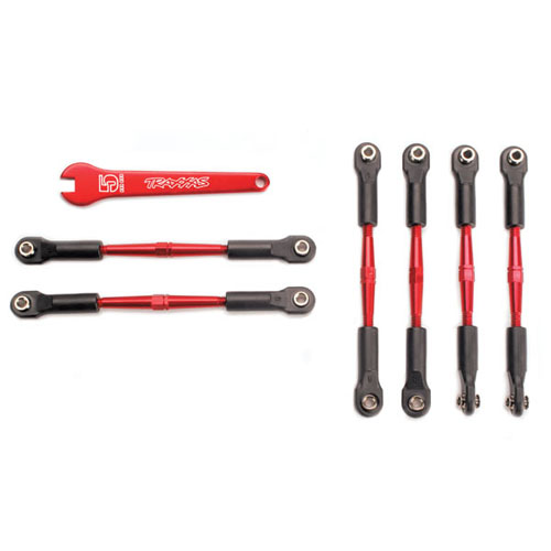 AX5539X Turnbuckles aluminum (red-anodized) camber links 58mm (4)/ front toe links 61mm (2)