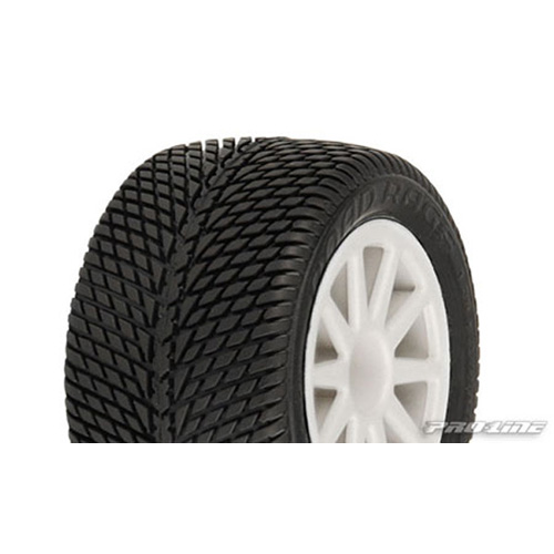 AP1118-14 Road Rage M2 1:18 Tires Mounted on White Wabash wheels for 1/18 scale vehicles