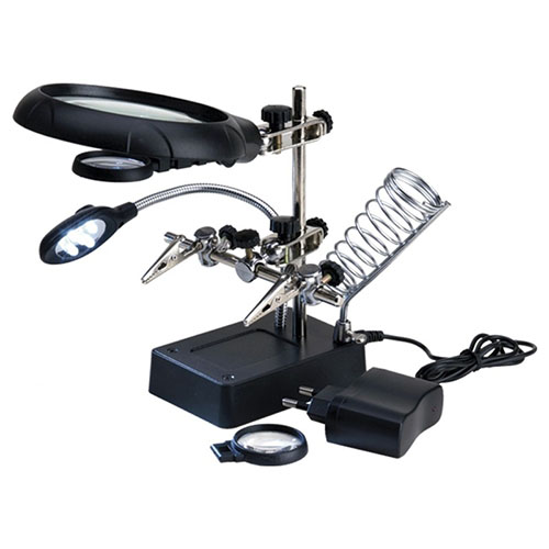 BA27022-3 THIRD HAND WITH 3 MAGNIFIERS AND 5 LED LIGHTS