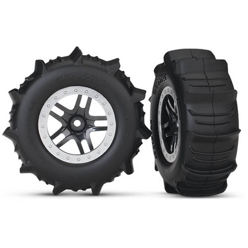 AX5891 TIRES, SCT/WHEELS, SS, BLK/SAT PADDLE TIRES