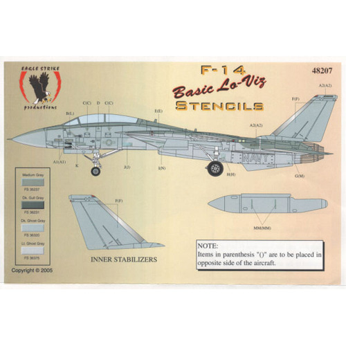 ESP48207 1/48 F-14 Basic Low Visibility Stencils (F-14 Tomcat Stencils)