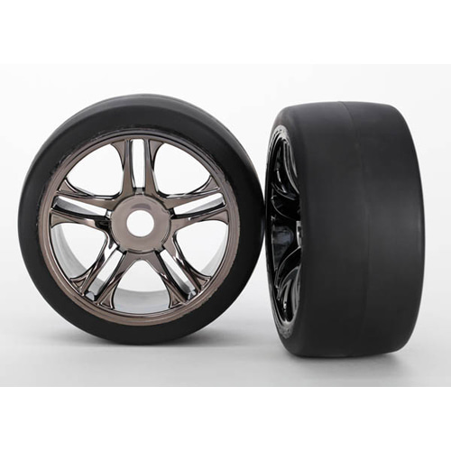 AX6479 Tires &amp; wheels assembled glued (split-spoke black chrome wheels slick tires (S1 compound) foam inserts) (front) (2)