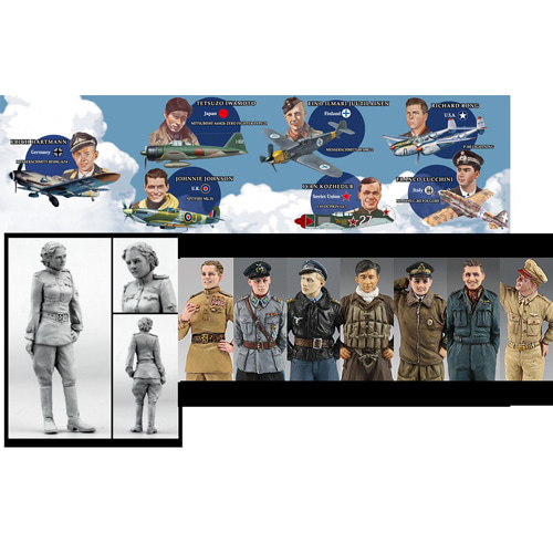 BH52124 1/48 scale The Seven Aces of WWII (7 aircraft kits with 8 figures in one box)(하세가와 품절)