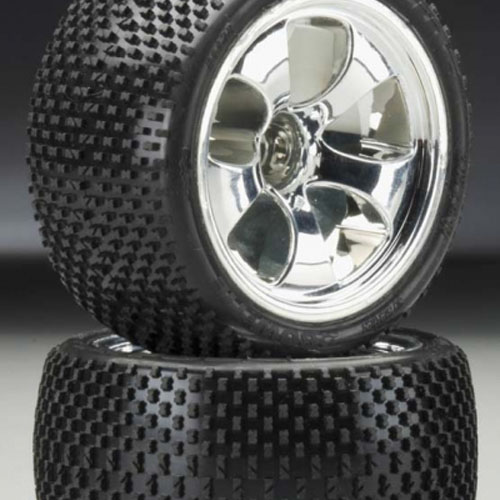 AP1138-12 Bow-Tie 2.8&quot; (30 Series) Off-Road Truck Tires Mounted on Chrome Rear Torque Wheels