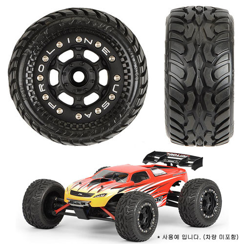 AP1071-13 Dirt Hawg I Off-Road Tires Mounted for 1:16 E-REVO Mounted on Black/Black Titus Bead-loc Wheels