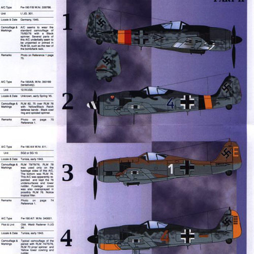 ESP72054 1/72 Focke-Wulfe FW190 Pt II (Fw190-A4 Fw190-A7 Fw190-A8 Fw190-F8)