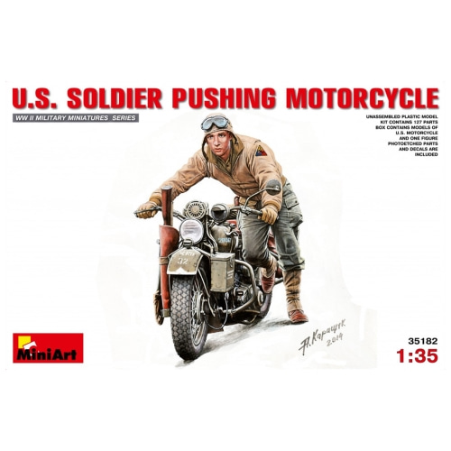 BE35182 1/35 U.S. Soldier Pushing Motorcycle