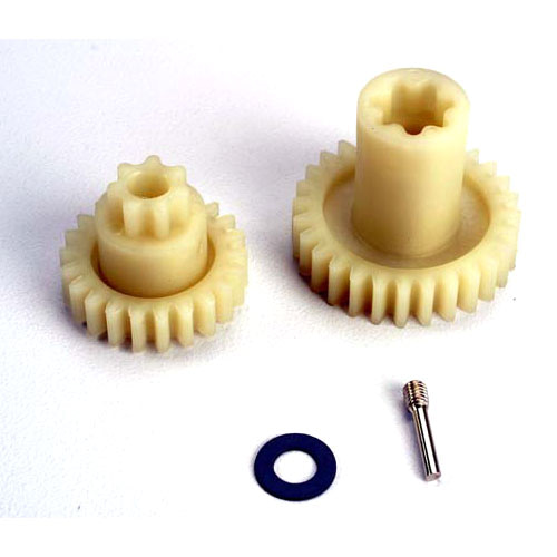 AX4995 Primary gears: forward (28-T)/ reverse (22-T)/ set screw yoke pin M3/12 (1)/ 5x10x0.5mm teflon washer (1)