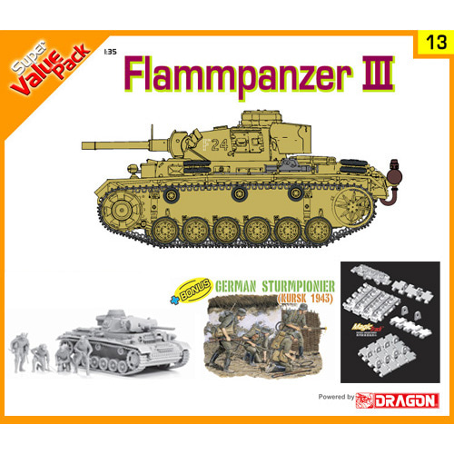 BD9113 1/35 Flammpanzer III with value-added Magic Tracks and bonus German Sturmpionier figure set (Orange)