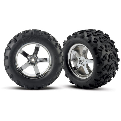 AX4973R Tires &amp; wheels assembled glued (Hurricane chrome wheels T-Maxx tires)